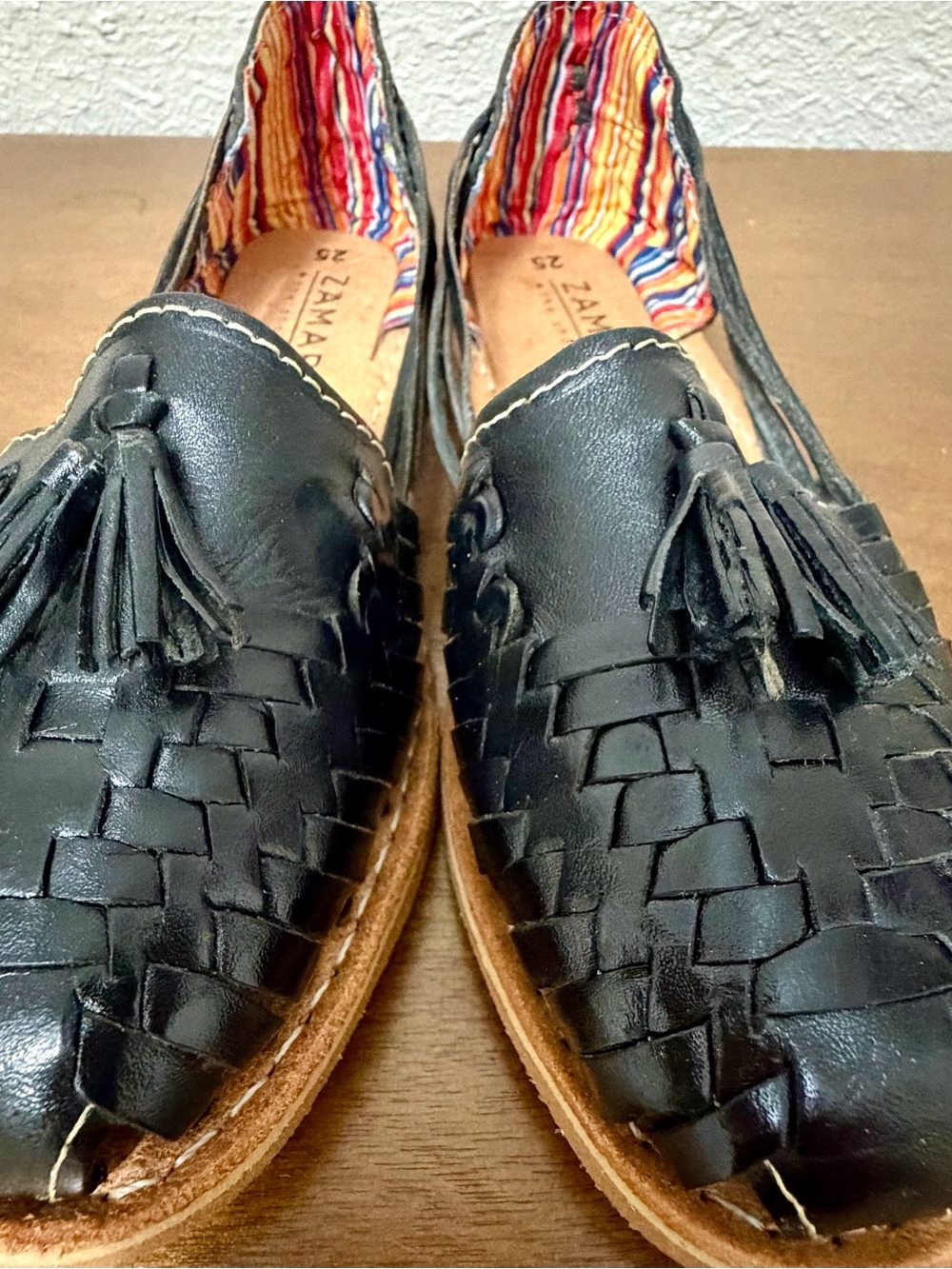 New Black Woven Leather Tassel Slip-On Loafers